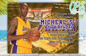 Editable Kobe Bryant Los Angeles Lakers Digital Party Invite Instant Download