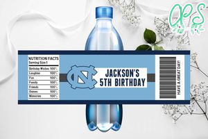 Printable North Carolina Tar heels Water Bottle Labels Instant Download
