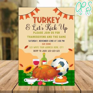 Turkey Soccer Thanksgiving Invitation Instant Download