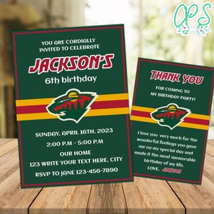 Minnesota Wild Party Invitations and Free Thank You Card Instant Download