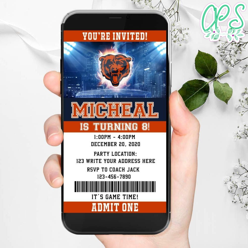 Electronic Chicago Bears Electronic Invite Birthday Flyer Instant Download