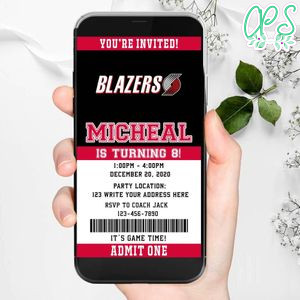 Electronic Portland Trail Blazers Birthday Invitation Instant Download