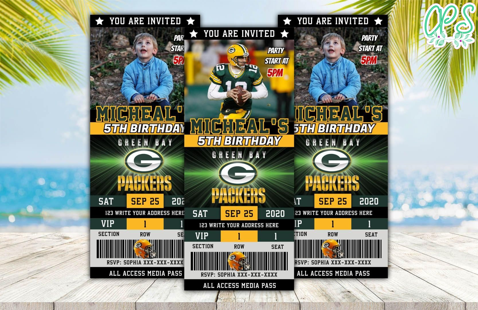 Green Bay Packers Ticket Birthday Editable Templates DIY ...