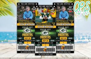 Editable Green Bay Packers Birthday Ticket Invitations DIY