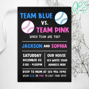 Baseball Team Pink Or Team Blue Invitation Instant Download