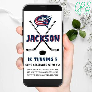 Electronic Columbus Blue Jackets Electronic Invite Birthday Invitation Template Instant Download