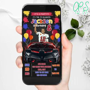 Mobile Tom Brady Tampa Bay Buccaneers Drive By Birthday Parade Electronic Invite Invitation Template Instant Download