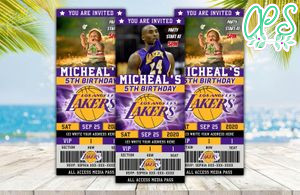 Editable Kobe Bryant Los Angeles Lakers Birthday Ticket Invitation DIY