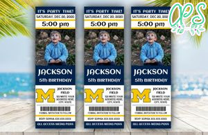 Printable Michigan Wolverines Birthday Ticket With Photo Invitation Instant Download