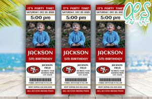 Printable San Francisco 49ers Birthday Ticket With Photo Invitation Instant Download