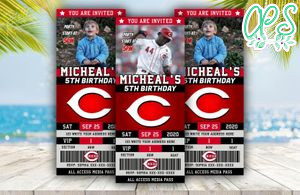 Editable Cincinnati Reds Birthday Ticket Invitations Instant Download