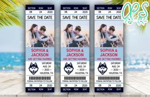Connecticut Huskies Save The Date Wedding Engagement Announcement Ticket Invitation Instant Download