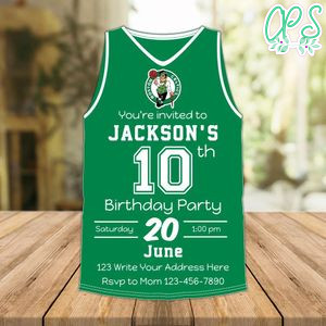 Boston Celtics Jersey Birthday Invitation Instant Download