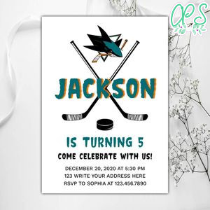 Printable San Jose Sharks Birthday Invitations Instant Download