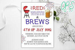 Printable 4th of July Red White And Brews Party Invitation Instant Download