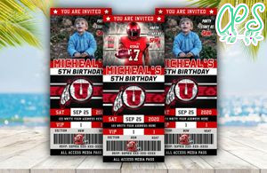 Editable Utah Utes Birthday Ticket Invitations Instant Download