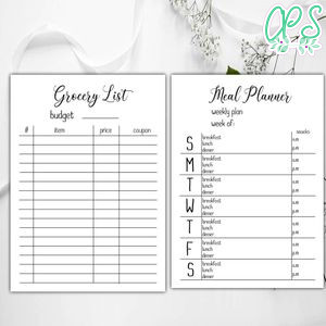 Meal Planner and Grocery List Printable Instant Download