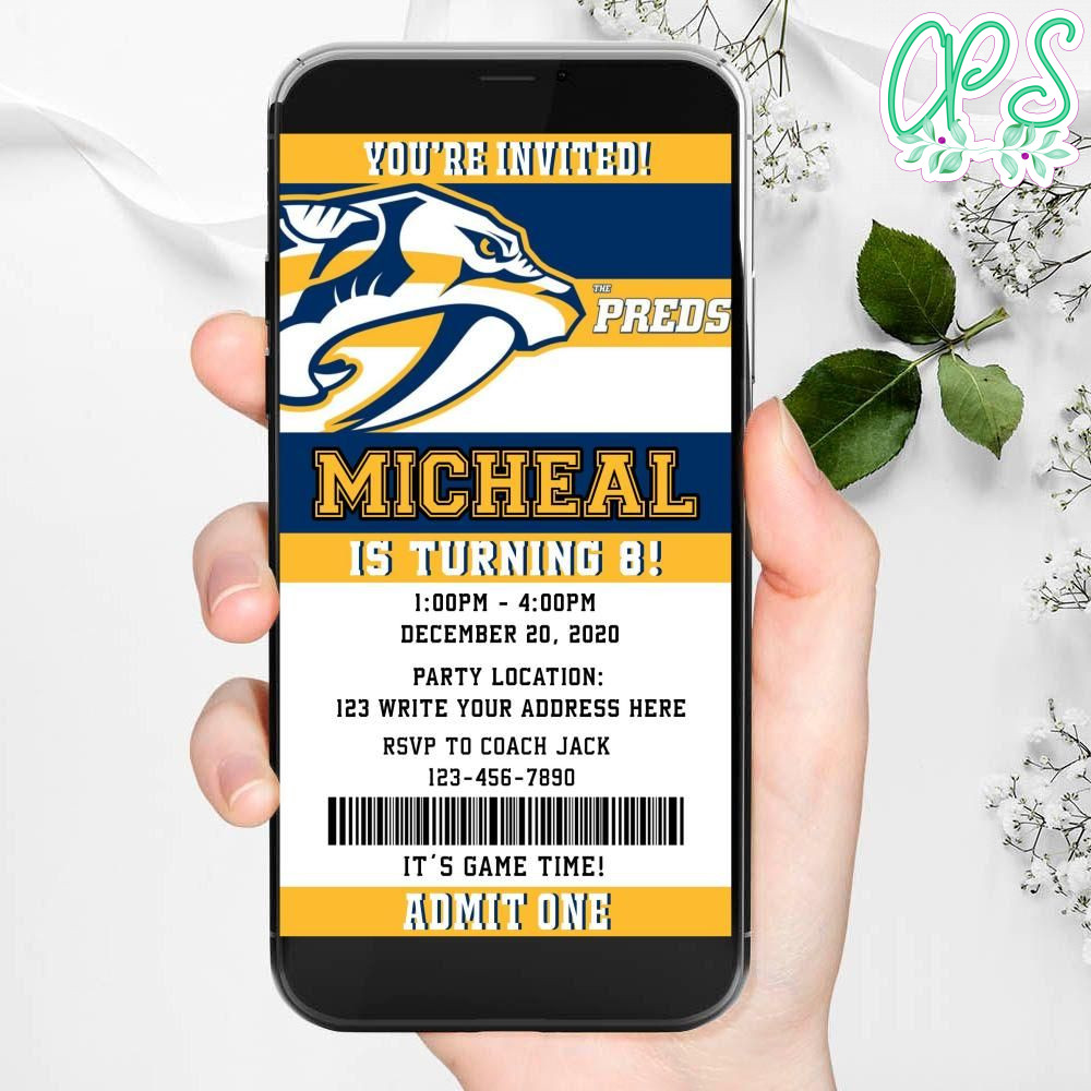 Electronic Nashville Predators Birthday Invitation DIY | CustomPartyShirts