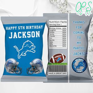 Printable Detroit Lions Birthday Chip Bags Instant Download