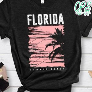Florida Summer Beach With Sunset Palm Silhouette Shirt