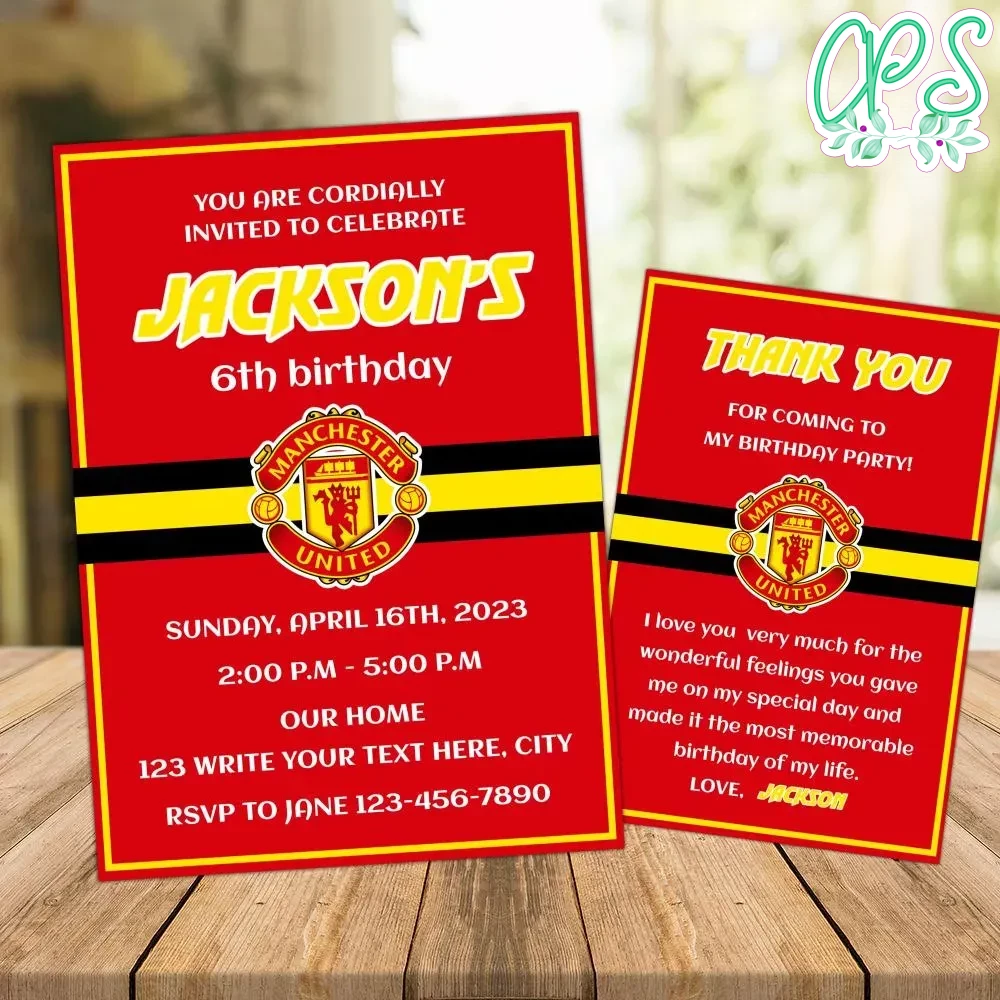 Manchester United Party Invitations Instant Download CustomPartyShirts