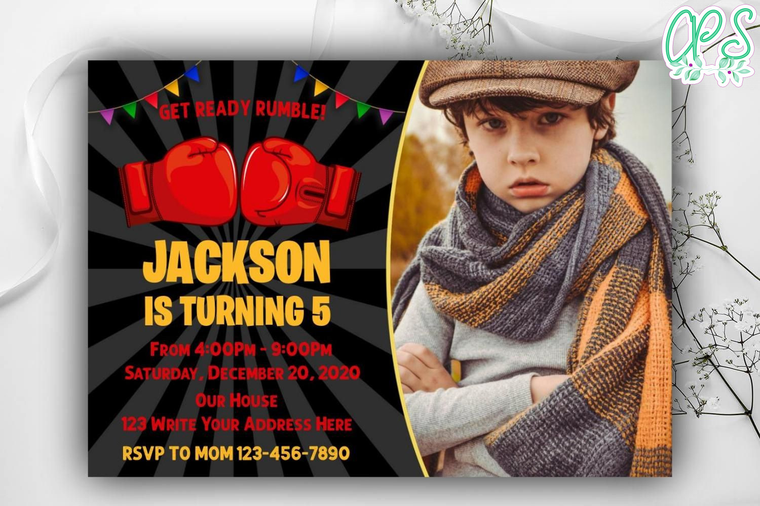 Printable Boxing Birthday Invitation With Photo Instant Download CustomPartyShirts Studio