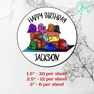 Among Us Printed Happy Birthday Sticker Sheets