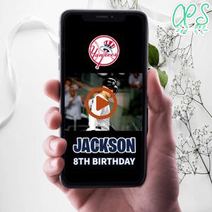 New York Yankees Birthday Video Invitation Digital Template Customizable Instant Download