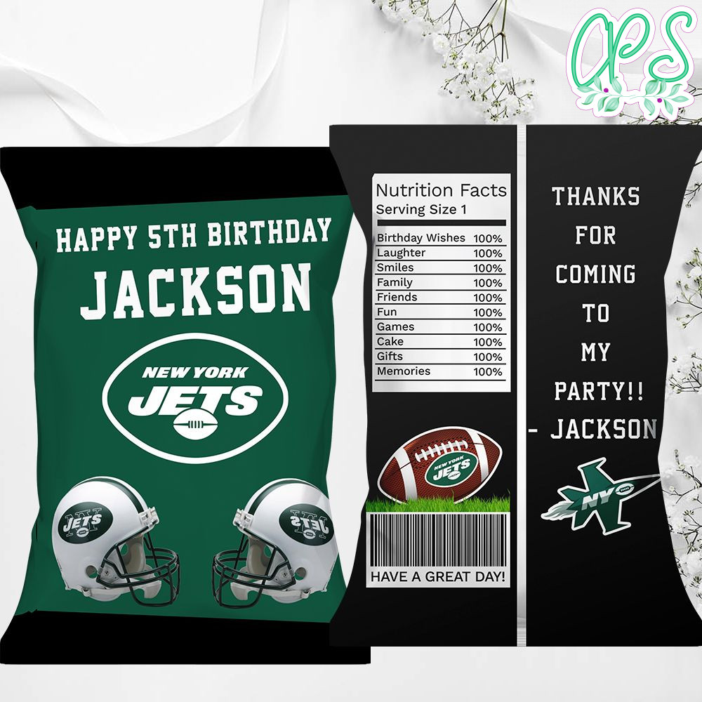 Printable New York Jets Birthday Chip Bags Instant Download