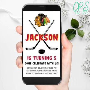 Electronic Chicago Blackhawks Electronic Invite Birthday Invitation Template Instant Download