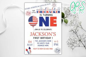 Printable First Birthday Fourth of July Invitation Instant Download