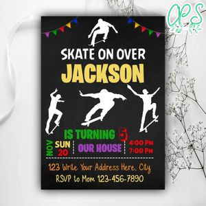 Printable Skateboard Birthday Invitation Instant Download