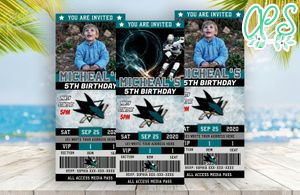 Editable San Jose Sharks Birthday Ticket Invitation Instant Download