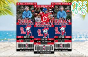 Ole Miss Rebels Birthday Ticket Party Invitations Instant Download