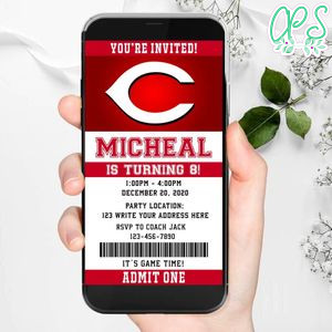 Electronic Cincinnati Reds Birthday Flyer Instant Download