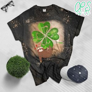Sloth Shamrock St. Patricks Day Funny Sloth Irish Gift Bleached Shirt