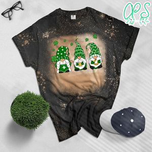 Gnomes Shamrock St Patricks Day Bleached Shirt