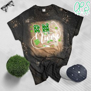 Love Stethoscope RN Nurse Shamrock St Patricks Day Bleached Shirt
