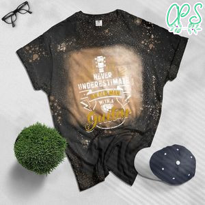 Never Underestimate An Old Man With A Guitar Bleached T-Shirt