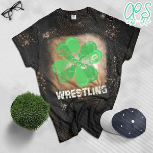 Irish American Flag Shamrock Wrestling St Patricks Day Gift Bleached Shirt