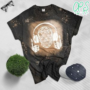 Sugar skull dj head phone Bleached T-shirt