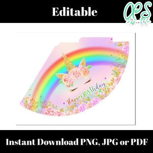 Unicorn Birthday Party Hat Template Customizable Instant Download