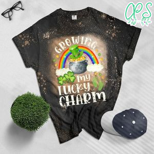 Growing my lucky Charm St Patricks Pregnancy Announcement Bleached Shirt