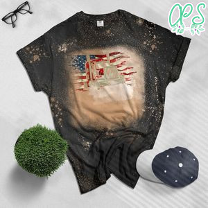 US Trucking US flag with Truck Bleached T-Shirt