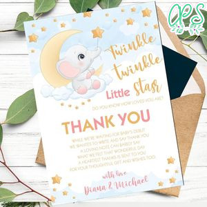 Twinkle Twinkle Little Star Thank You Card Template Customizable to print at home Instant Download
