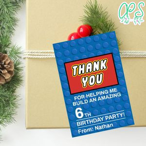 Personalized Building Block Thank You Tags Template to print at home Instant Download