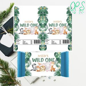 Jungle Safari Wild One Candy Bar Wrapper Digital File Printable Instant Download