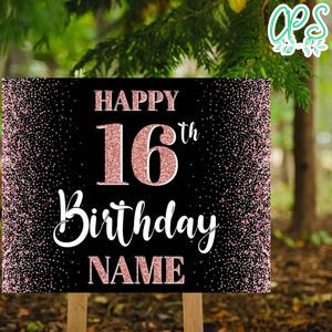 Personalized Rose Gold 16th Happy Birthday Yard Sign Digital File Printable Instant Download
