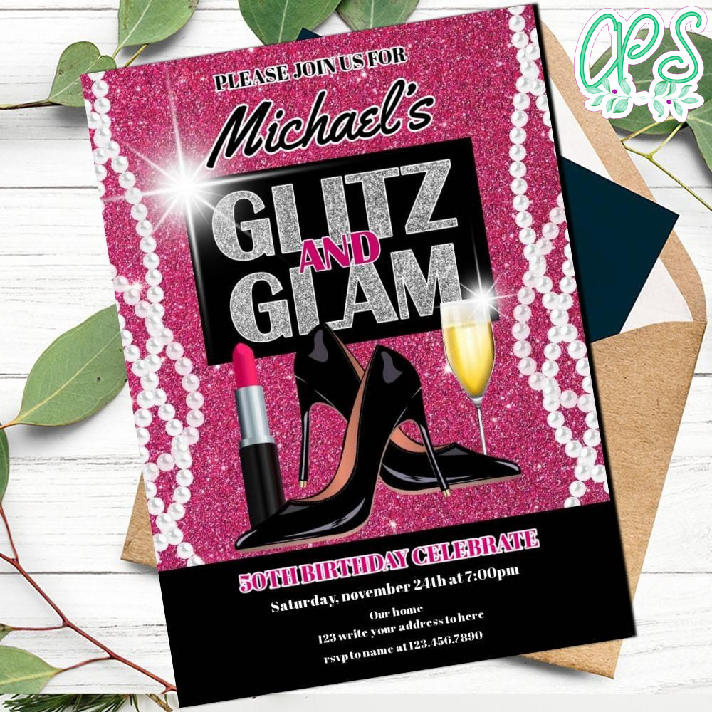 Glitz and glam Invitation Customizable Template DIY CustomPartyShirts