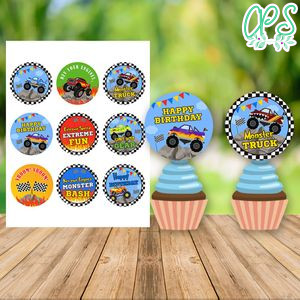 Monster Truck Birthday Cupcake Topper Digital File Printable Instant Download